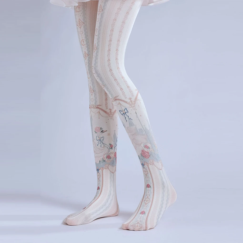 

Яркие необычные колготки, леггинсы с красочным принтом для модных законодателей моды, женские колготки в стиле фанк с татуировкой в стиле Лолиты с рисунком