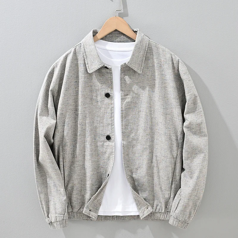 

Мужская винтажная куртка в японском стиле, новинка весна-лето, верхняя одежда, хлопково-льняное пальто, мужская куртка с отложным воротником, однобортная, с эффектом потертости