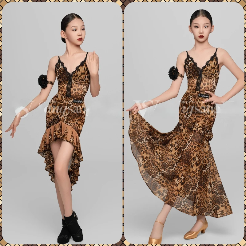 Costume de scène jupes de danse modernes norme nationale enfant danse de salon valse danse sociale robes longues Performance de compétition