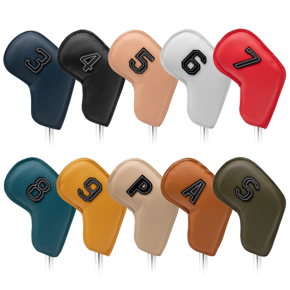 10pcs/set Golf Iron Headcover 3-9,P,S,A,PU Leather Golf Iron Headcovers Thick Synthetic Watertight Golf Iron Head Covers