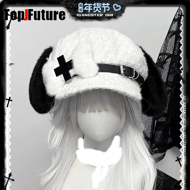 Subculture Y2K Girls Japanese cross lovely Autumn and Winte Hat