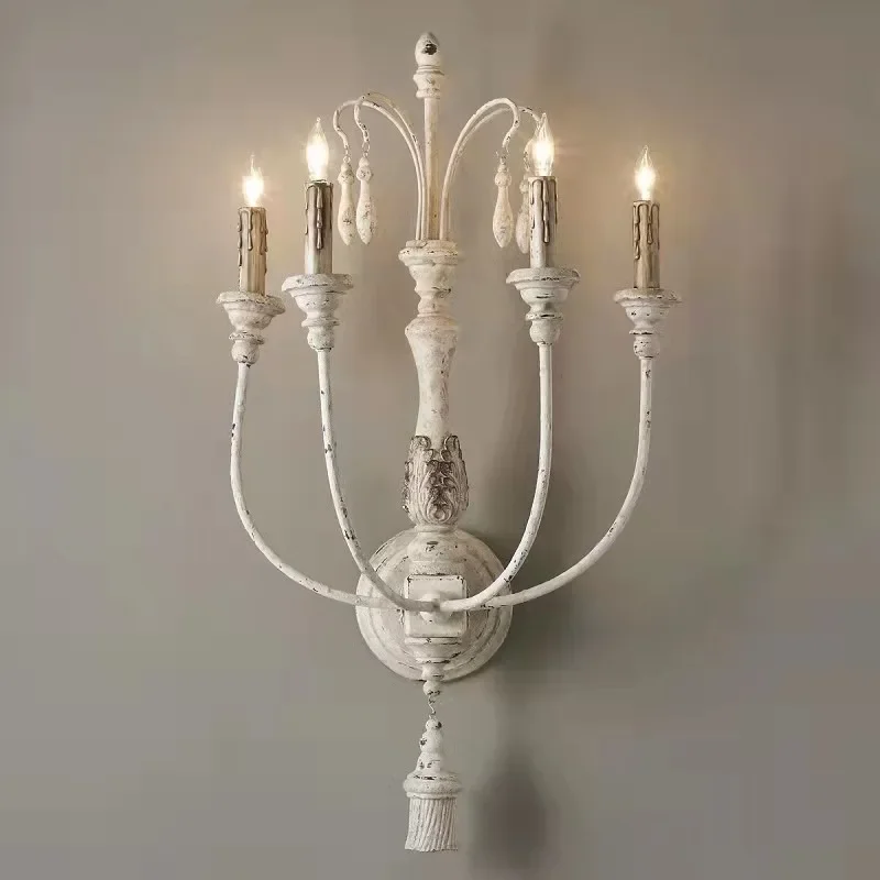 

American Rural 4-head Wall Lamps French Retro Wall Light Bedroom Bedside Lamp Villa Corridor Staircase Lighting Fixture