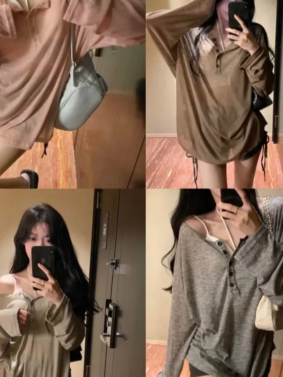 

plus Size Women's T-irt Pure Desire Sle Spring Summer Thin Long Sve V-Ne Loose Slimming Top UV Protection Casual Wear