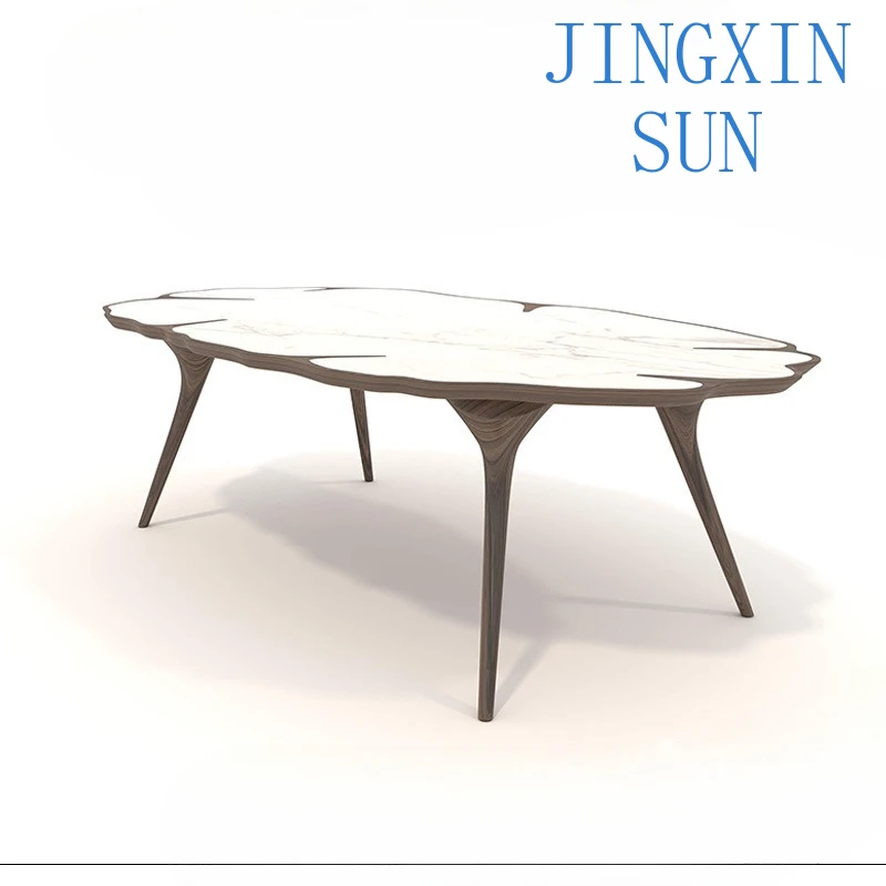 Modern simple marble walnut special-shaped dining table designer minimalist large apartment high-end dining table