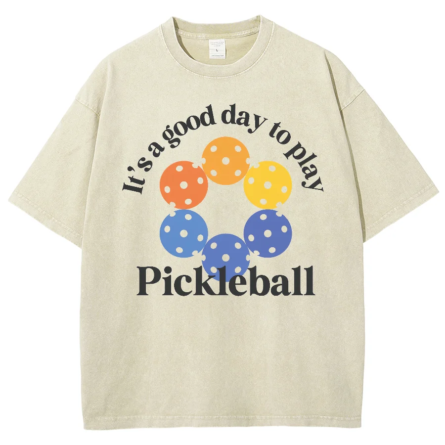 Color Polka Dot Pickle Ball Print T-Shirt Retro American Neutral Style Fashion Trend New Designer Round Neck Short Sleeve