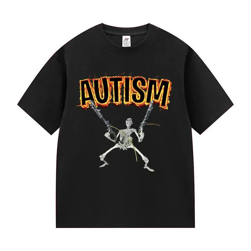 Autism Skeleton Meme T Shirt Humor Funny Skull Men Women Fashion Hip Hop T-shirt Casual Cotton Short Sleeve Oversized T-shirts