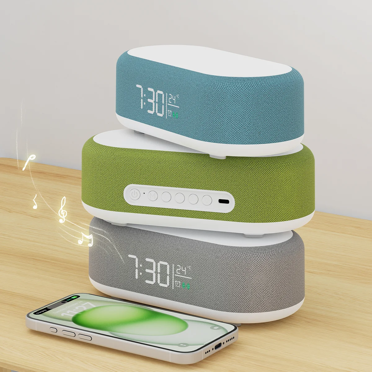 New product 6-in-1 alarm clock, wireless charger, multifunctional intelligent Bluetooth speaker with screen