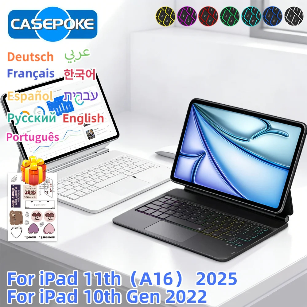 

Magic Keyboard With Case for iPad 2025 11th (A16) 10th Generation Cover for iPad Pro 11 12.9 Air 13 M3 Air 4/5/6 Smart iPad Case