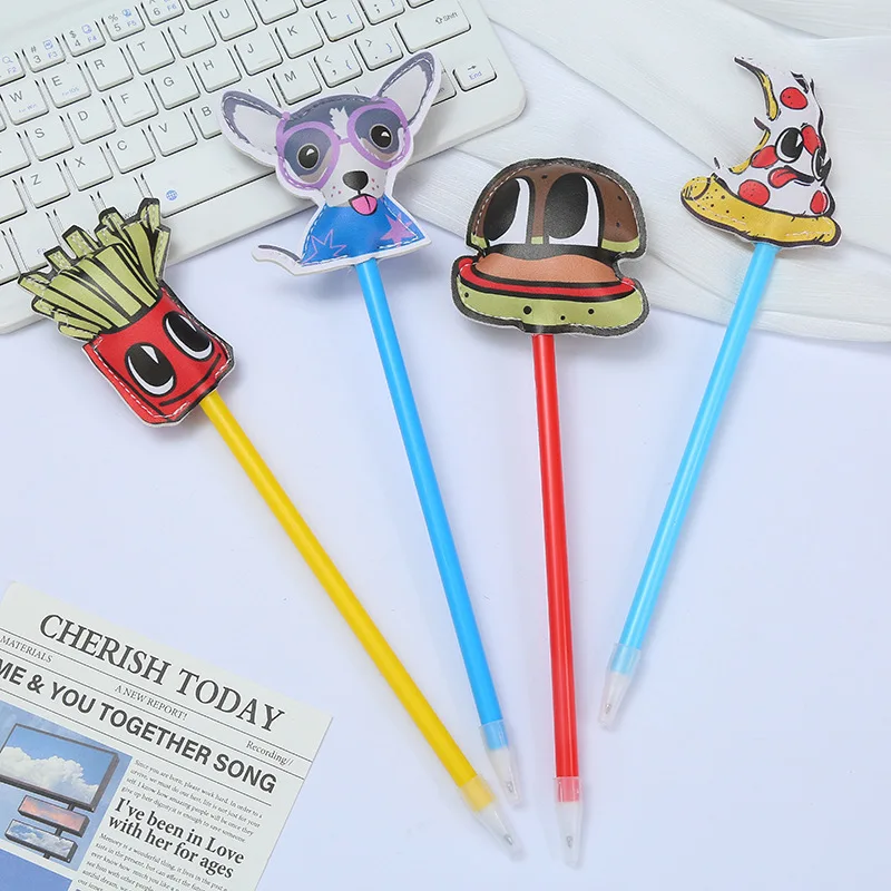 12 Pcs  Christmas Elk Cartoon Burger Fries Pizza Toy Ballpoint Pen, Creative Student Stationery Gift Pen , Signature Office Pen