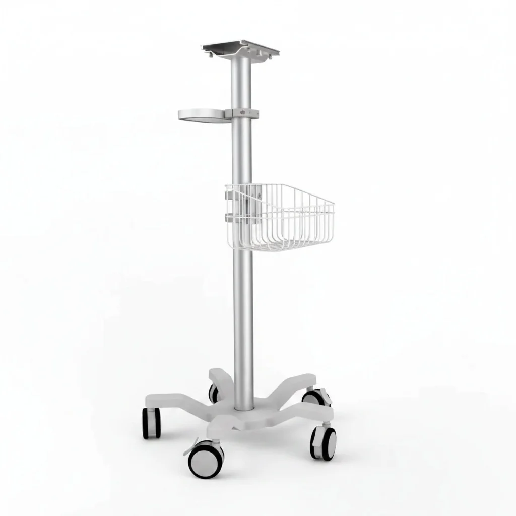 

Hospital Trolley, Aluminum Stainless Steel Medical Cart, for ECG Machine Monitor, Adjustable Height ICU Cart with Basket