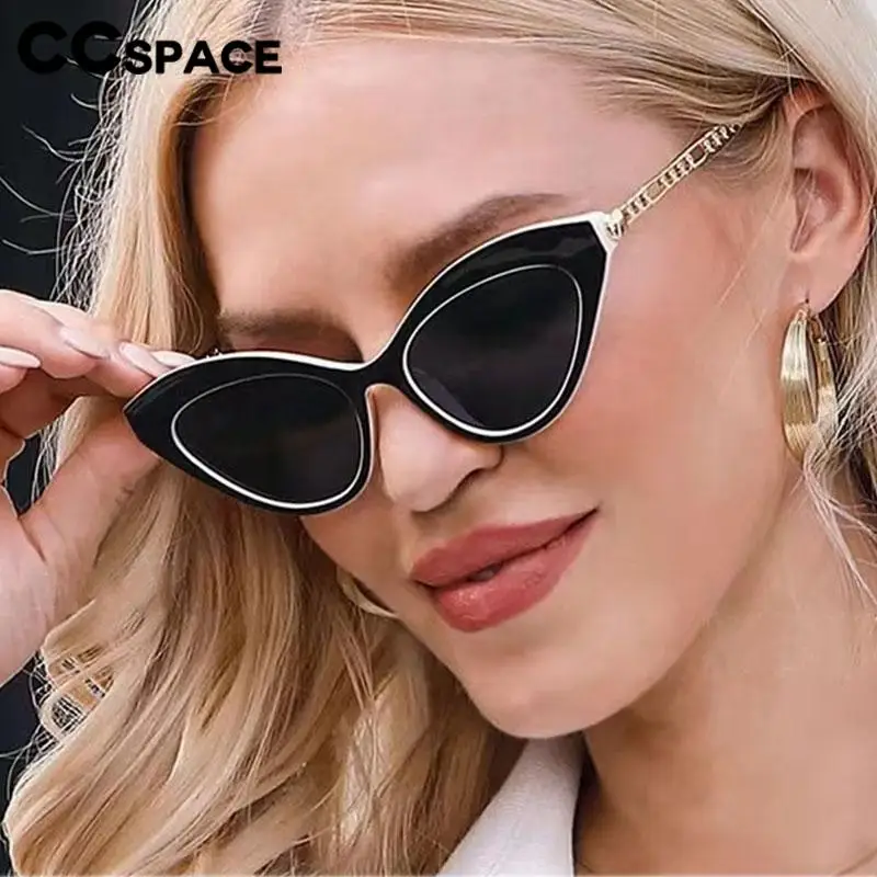 57283 Triangle Cat Eye Sunglasses Women Luxury Metal Chain Sunshade Mirror Trend Hollow Out Protection Eyeglass Uv400