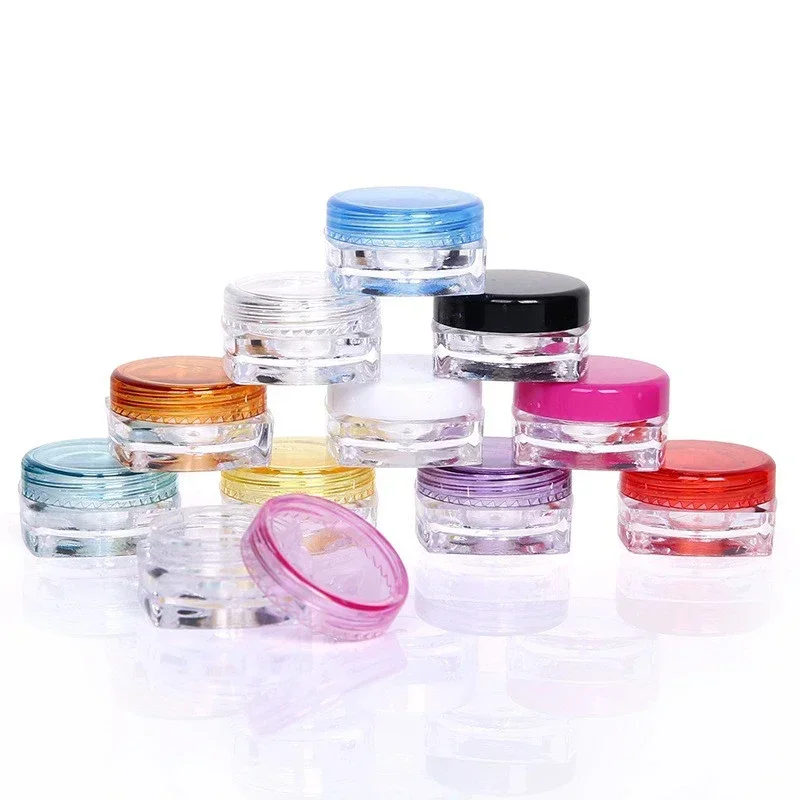 50PCS Mini 3g 5g Empty Square Plastic Cosmetic Jar W/ Color Lid Makeup Transparent Box Travel Container For Creams Lotion Sample