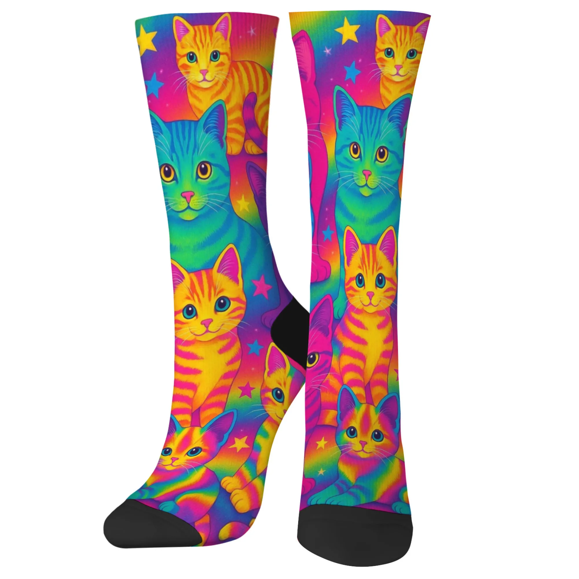 Une illustration de chat colorée et fantastique imprimer nouveauté drôle chaussette pour hommes Harajuku style rétro décontracté mode chaussette joyeux cadeau