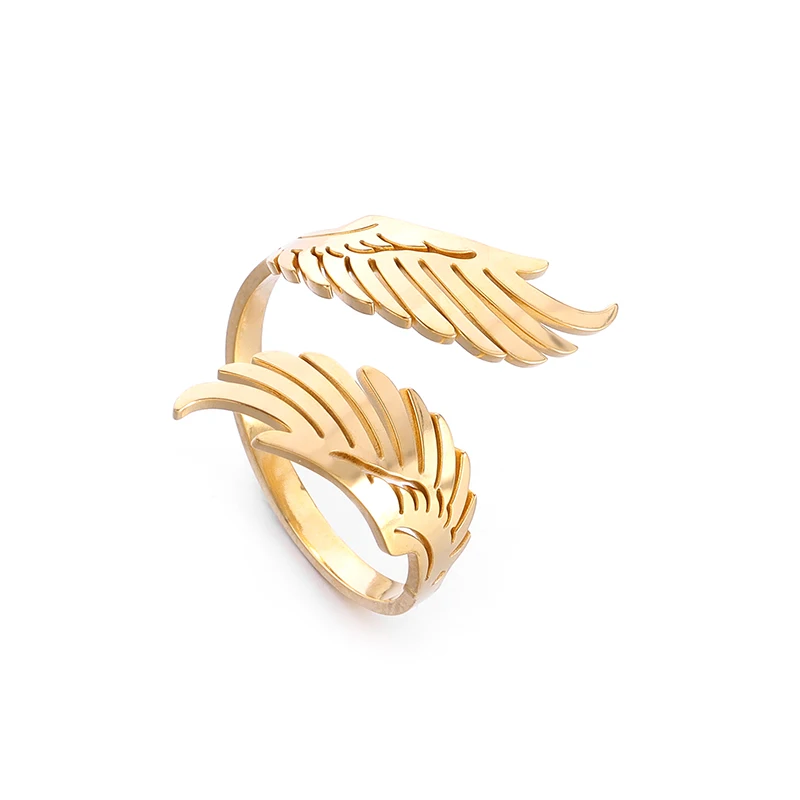 Stainless Steel Angel Wing Feather Open Adjustable Ring for Men Women Fashion Couple Jewelry Anniversary Gifts