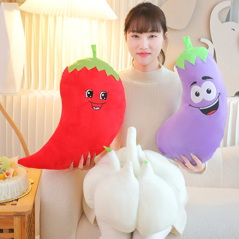 1pc 40/55cm Simulation Vegetable Pepper Eggplant Garlic Plush Toy Throw Pillow Room Decoration Gift For Children