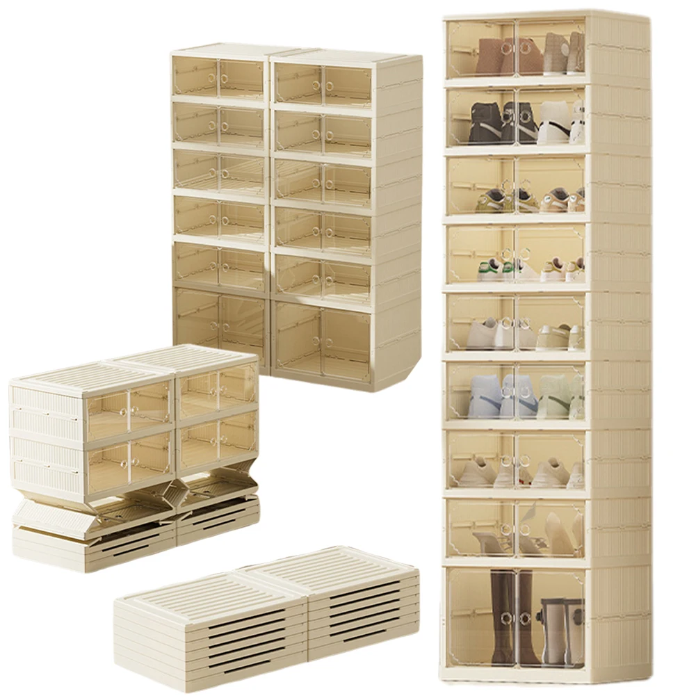 Shoe Storage Organizer Clear Shoe Storage Cabinet Foldable with Lids Large Size Shoe Rack Stackable Sneaker Storage Shoe Cabinet
