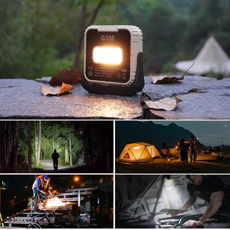 Powerful LED Work Light 1000LM Rechargeable Magnetic Work Light 360° Rotation Outdoor Waterproof Mulitifunctional Camping Light