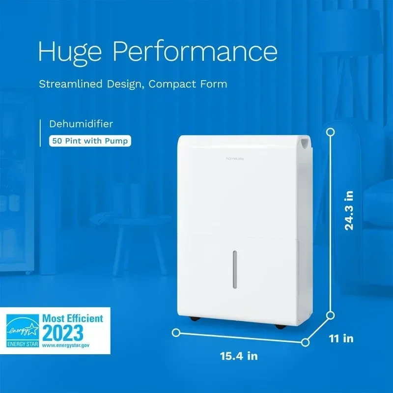 D2BhOmeLabs 4500 مربع. قدم. مزيل الرطوبة الذي يعمل بتقنية Energy Star مع مضخة إزالة الرطوبة المتفوقة؛ التحكم في الرطوبة والقاعدة