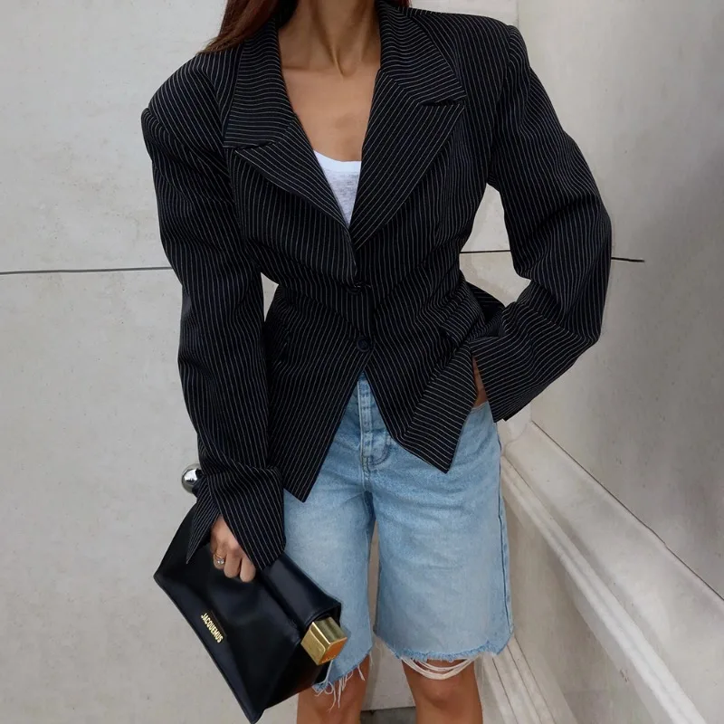 Tuularose موضة مخطط السترة الفاخرة شارع العليا سليم التلبيب المرقعة كم طويل السترة المرأة مظهر الحفلات مكتب معاطف جديدة