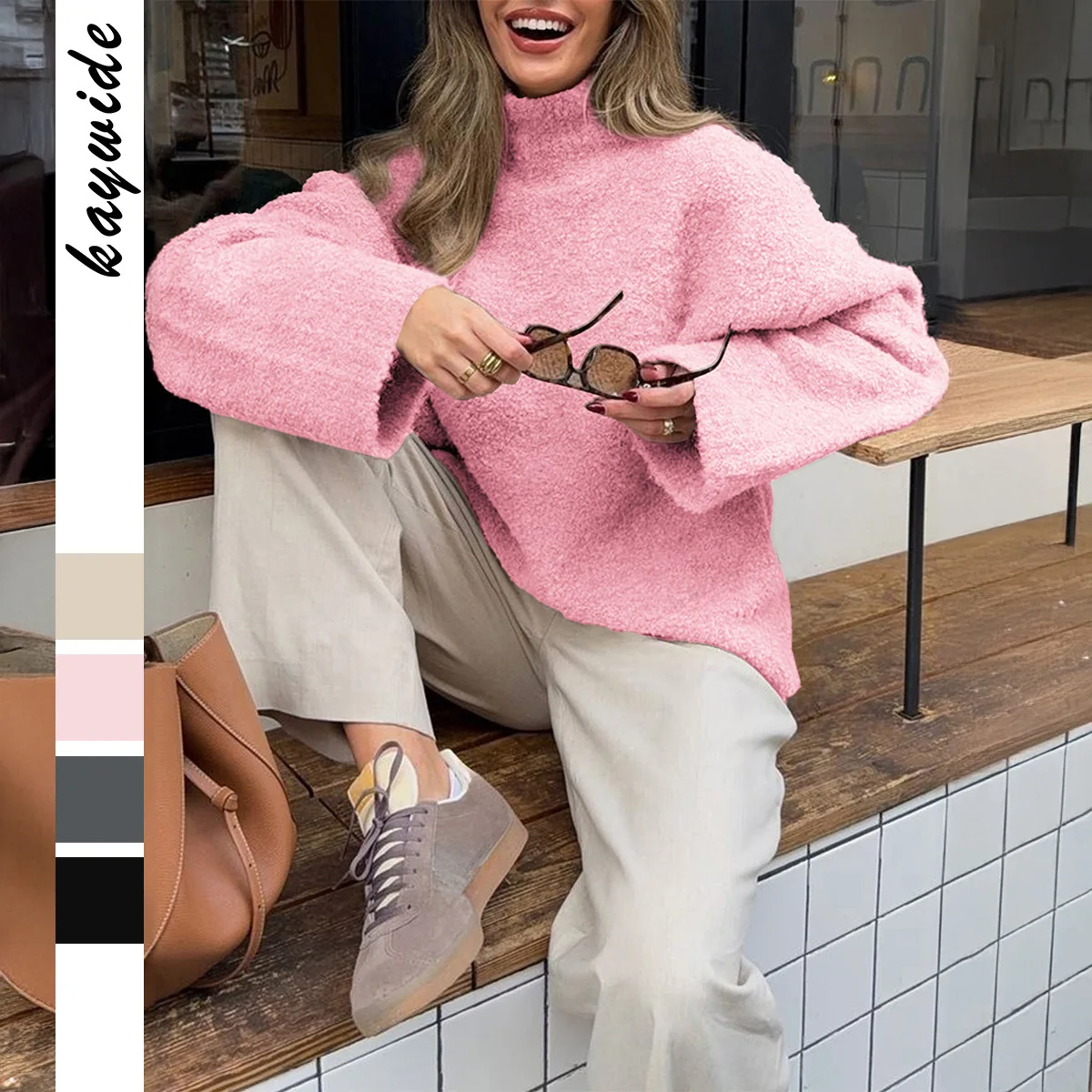 

Повседневный вязаный длинный свитер с высоким воротником, женский тонкий шерстяной тканевый свитер на осень-зиму, независимая станция, трансграничная...