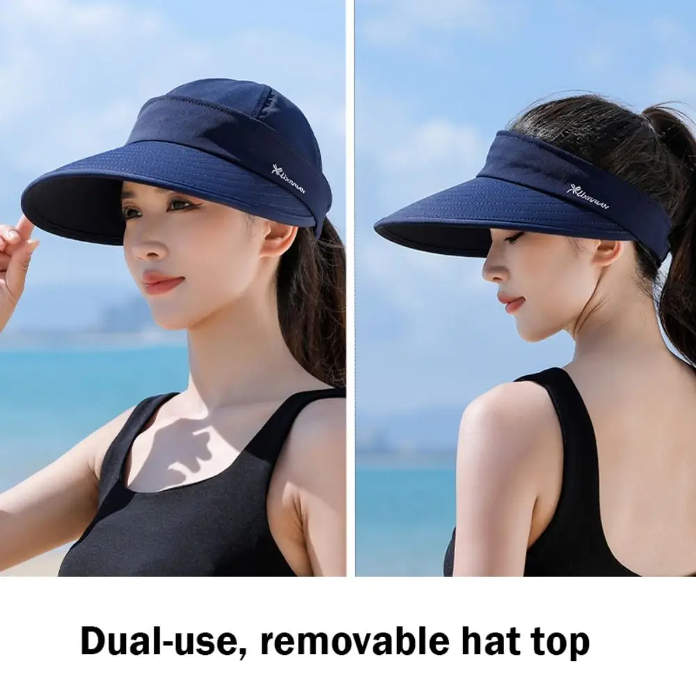 Women Adjustable UV Protection Sun Hat Summer Sun Hat Casual Foldable Wide Brim Detachable Empty Top Ponytail Cap