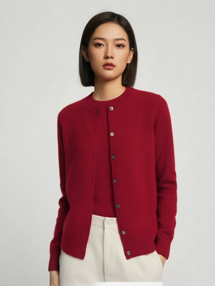 

00% Pure Camere Women's round Ne Open Cardigan Vest Two-Piece Loose Simple Faion Layered Wear Knitted Sweater