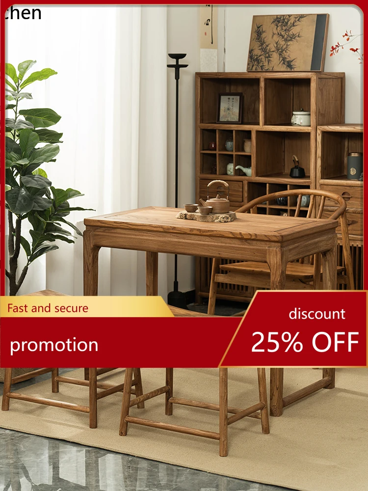 

CZ Balcony Tea Table and Chair Set Solid Wood Home Leisure Small Tea Table Zen Style