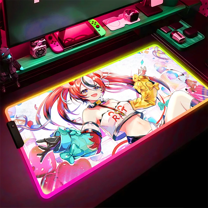 

RGB LED Mouse Pad Gaming Mat PC Accessories Mousepad Desk Mat Non Slip Extended Pad H-hololive Hakos Baelz Rubber Keyboard Pad