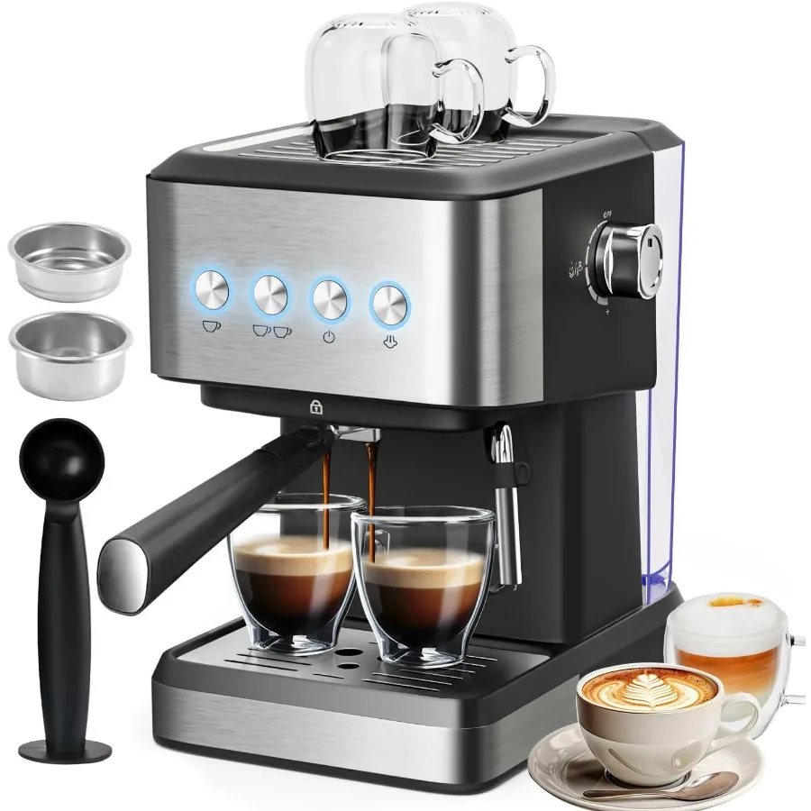

Compact 20 Bar Espresso Machine with Milk Frother for Cappuccino Latte Stainless Steel Coffee Maker with 50oz Removable Water T