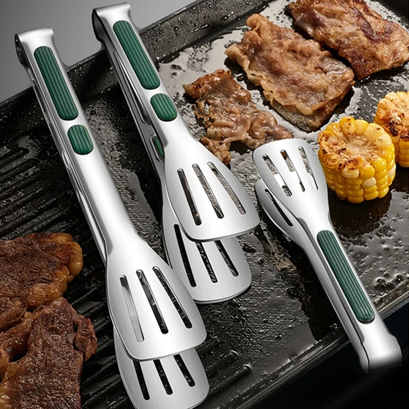 7/9/12inch 304 Stainless Steel Food Clip BBQ Grill Steak Food Clip Silicone Non-slip Handle Bread Tong Party Kitchen Accessories