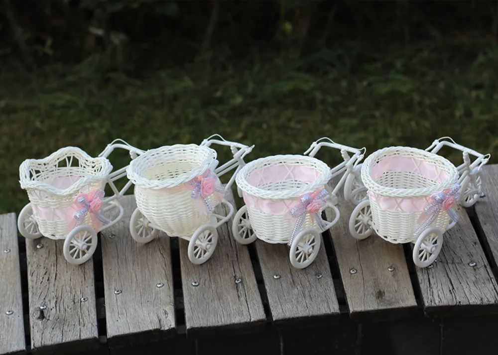 White Bicycle Decorative Flower Basket Wedding Decoration Plastic Tricycle Design Flower Pot Storage Basket Party Decoration Pot view 5