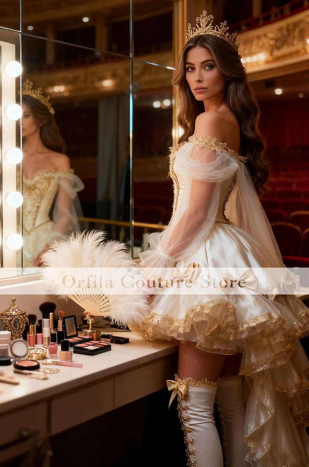 Champagne Fantasy High Low Prom Dress Bubble Sleeves Bow Poncho Birthday Party Customized فساتين سهره