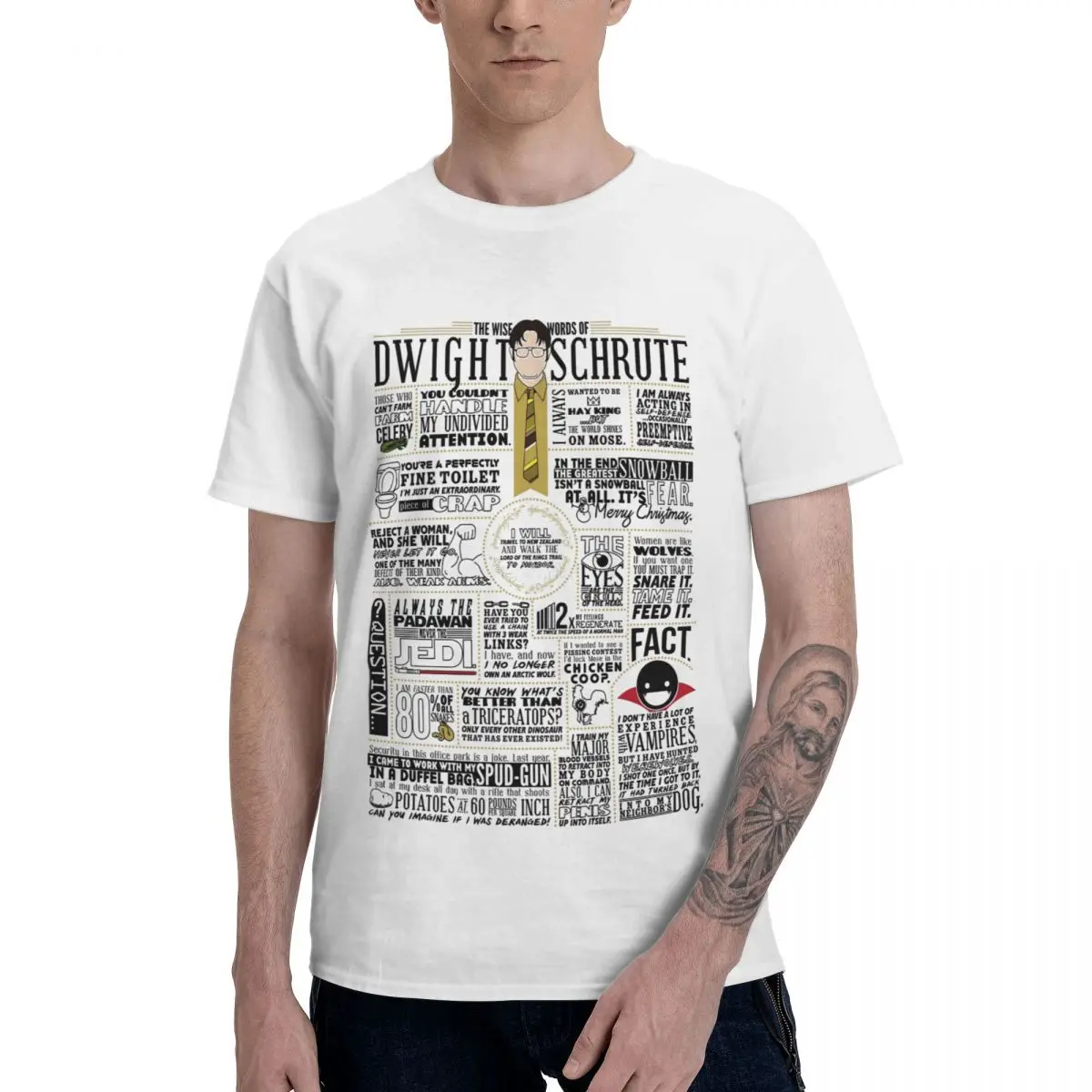 

Модные футболки Wise Words Of Dwight Schrute из чистого хлопка с круглым вырезом, мужская футболка с коротким рукавом, повседневные футболки, топы европейского размера