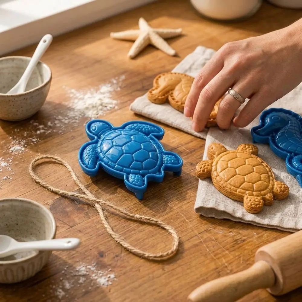 Sea Life Ocean Filled Pie Press Collection Lobster Jellyfish Turtle Dolphin Crab Party Pastry Baking Molds Food-Grade Plastic