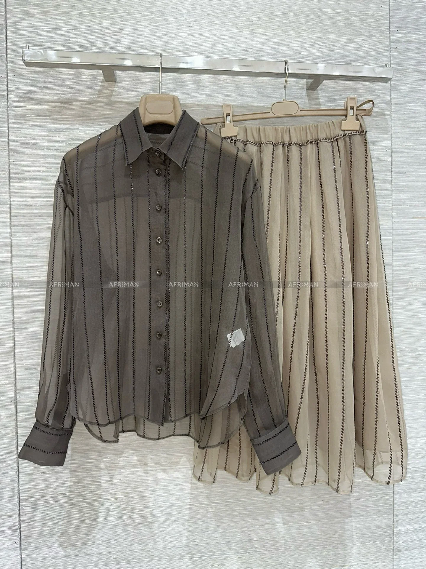 Femmes jupes plissées costumes paillettes perlées soie Organza chemise + taille élastique maille soie jupe longue ensemble