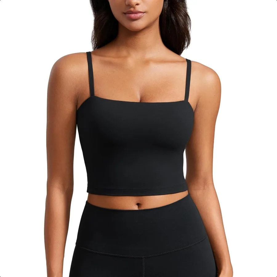

CRZ YOGA Butterluxe Cami Longline Sports Bras for Women Square Neck Adjustable Padded Workout Crop Tank Top Camisole
