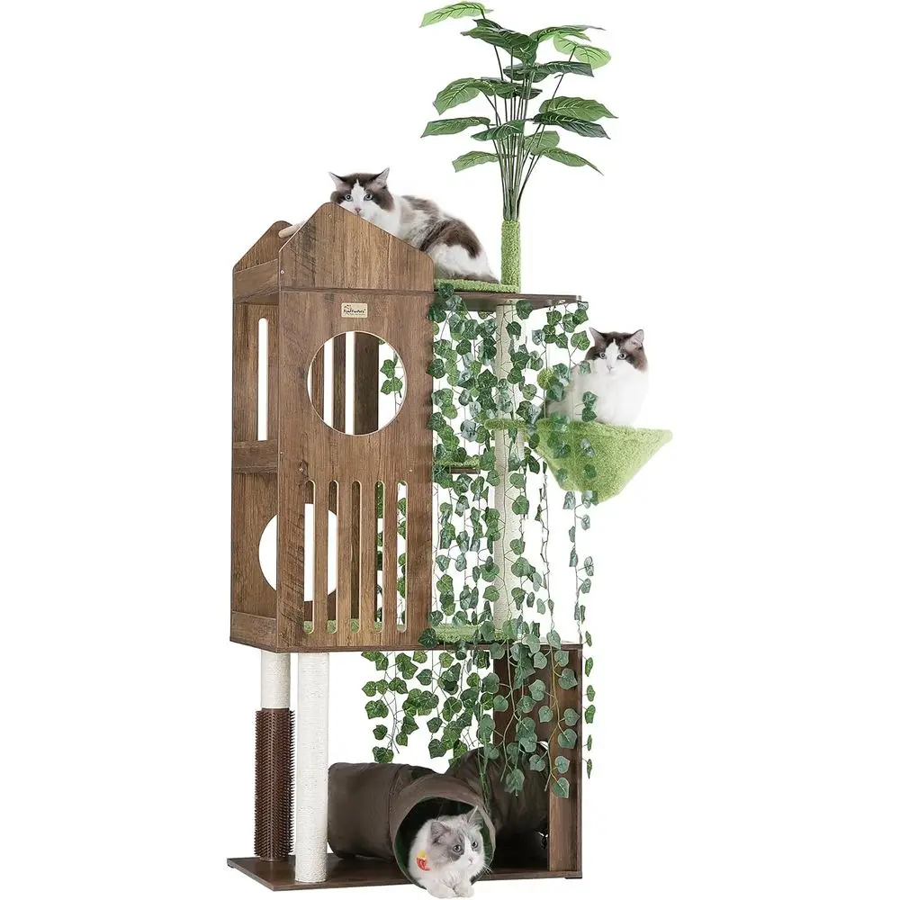 

Кошачья лежанка-когтеточка oururPets Large Cat Tree with Leaves, 72,8 дюйма, для домашних кошек, с большой площадкой для отдыха и туннелем