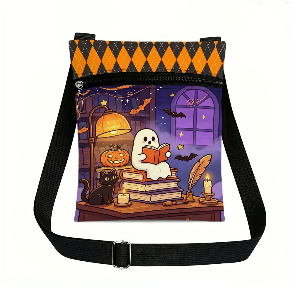 Halloween Ghost Book Crossbody Bag Portable Small Phone Purse with Zipper Closure Perfect for Daily Use Outdoor Trips