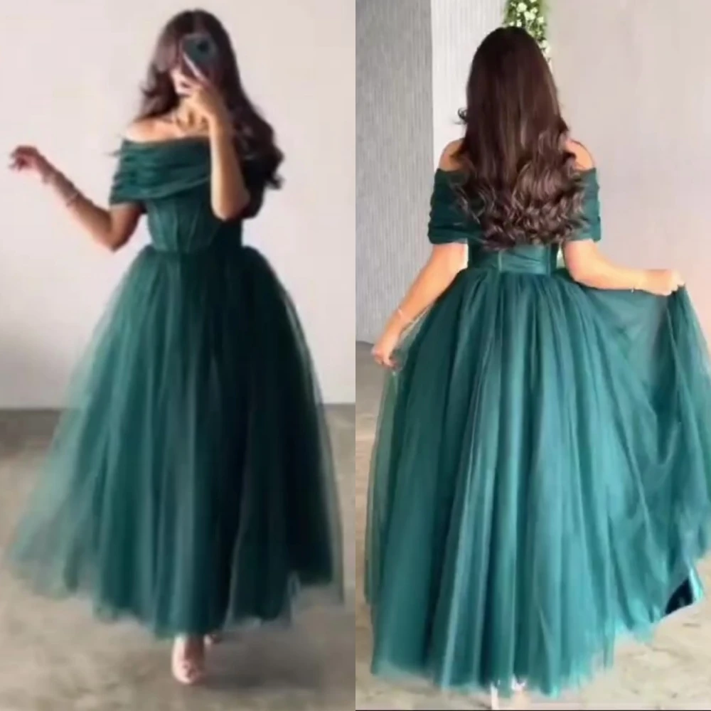 Disesuaikan Jiayigong sederhana Bateall A-line malam Shirred berlapis Net/Tulle gaun acara Formal gaun prom 2023 gaun mewah