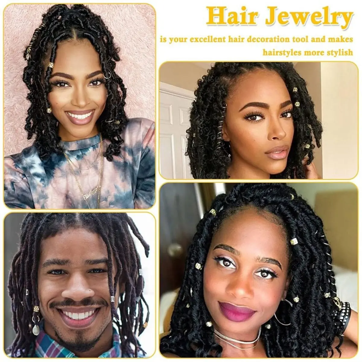 262-Piece Dreadlock & Loc Jewelry Set for Women, Gold & Silver Hair Charms and Rings for Braids, Adjustable