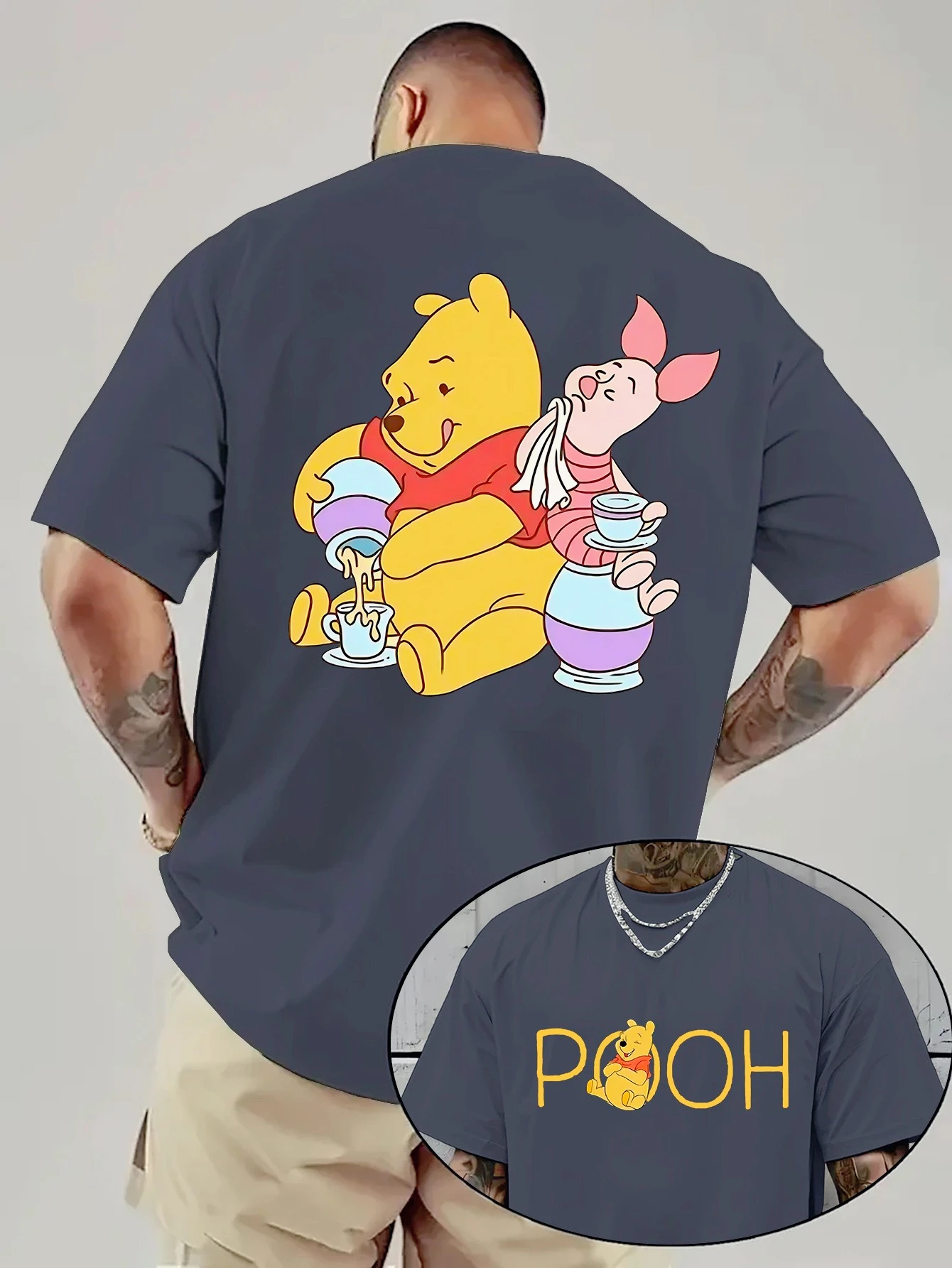 

Disney Winnie The Pooh Printed T-shirt Men Fashion Trend Comfortable Top Men's and Women's Four-season Round Neck Short Sleeves
