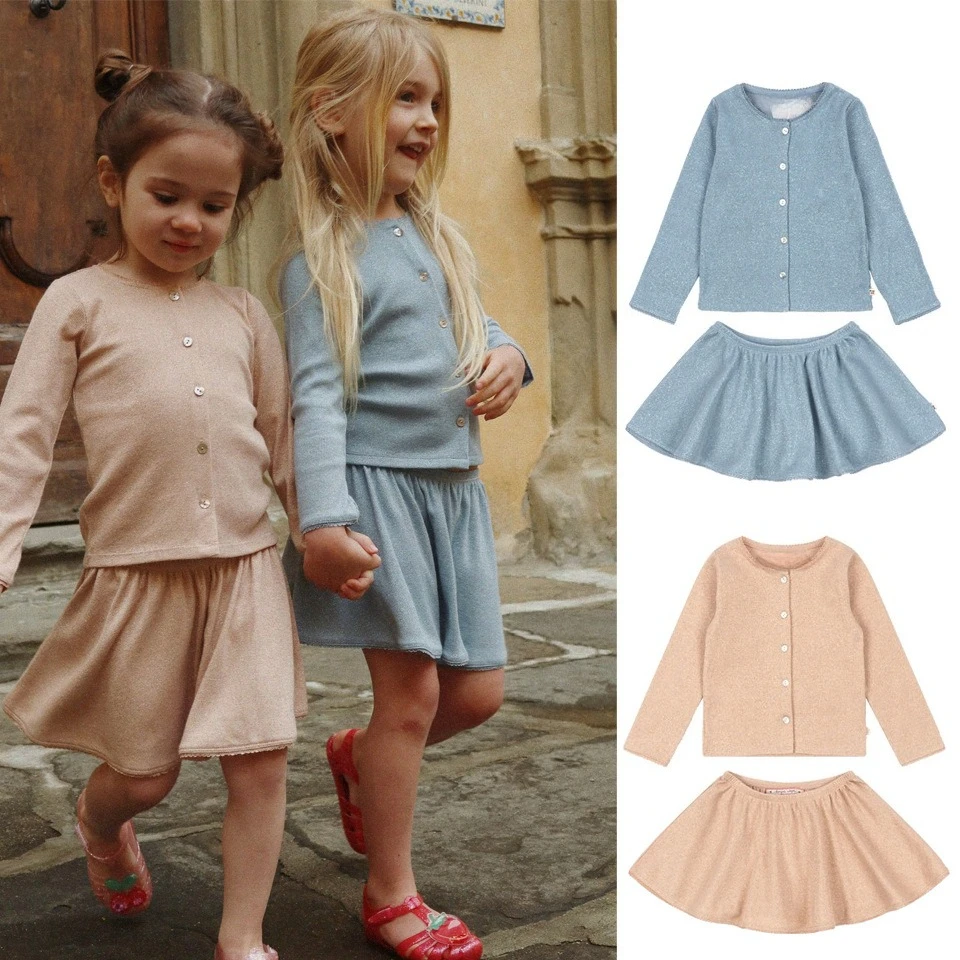 

Children's half skirt set Spring/Summer 2026 new style KS gold and silver thread series girl's lace cardigan cute top skirt set