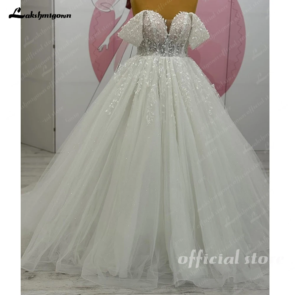 Lakshmigown Sparkly Glitter Wedding Gowns Off The Shoulder 2025 Luxury Women Church Beach Bride Dresses Floral Lace Customized