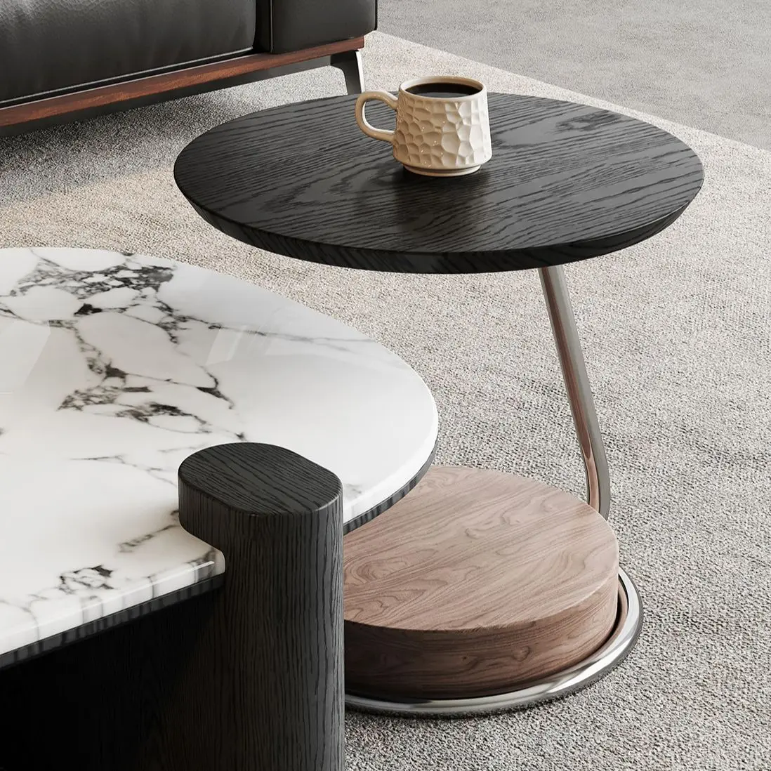 AJUNION Nordic Luxury Marble Top Coffee Table Double Nesting Coffee Table Home Living Room Furniture Center Table
