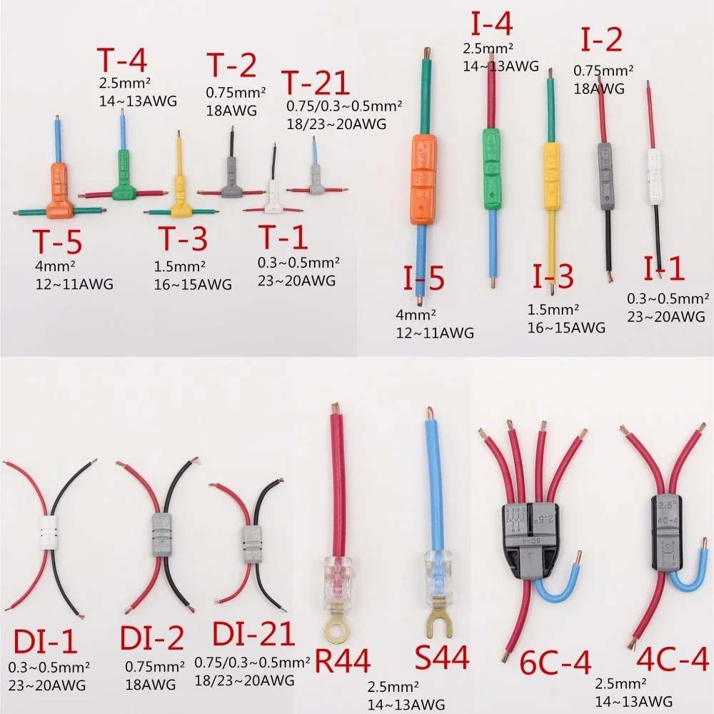 I-4 5PCS wire connectors quick splice terminals for 14-13AWG 2.5mm2 two wires wiring docked butt joint Lengthen extend repair