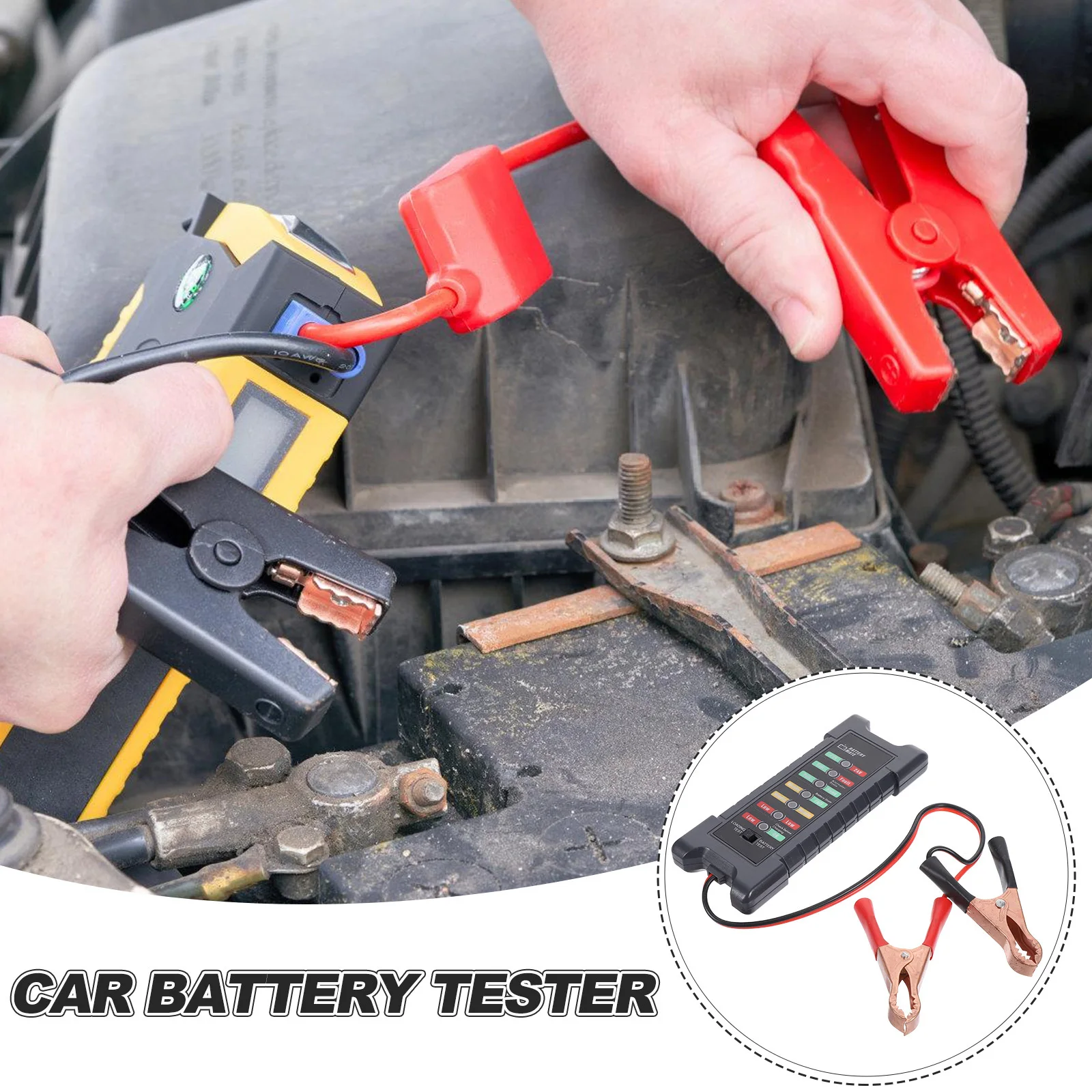 

Тестер автомобильных аккумуляторов 12В/24В, цифровой диагностический прибор для грузовиков, проверка напряжения стартера и генератора, светодиодный дисплей, двойной режим, обратная полярность