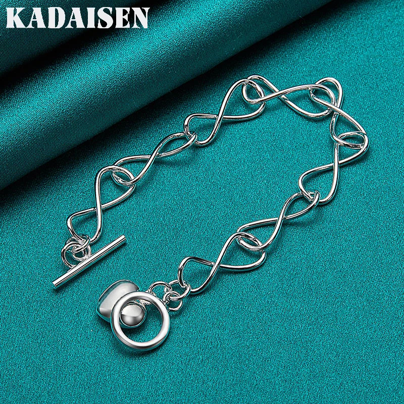 925 Sterling Silver Heart Figure Eight Chain Bracelet For Women Wedding Engagement Fashion Charm Jewelry