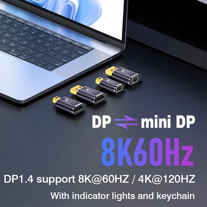 DP to miniDP Adapter mini DP1.4 to DP Bidirectional Male to Female 8K Video Adapter DisplayPort 2.0 For Laptop Projector Monitor