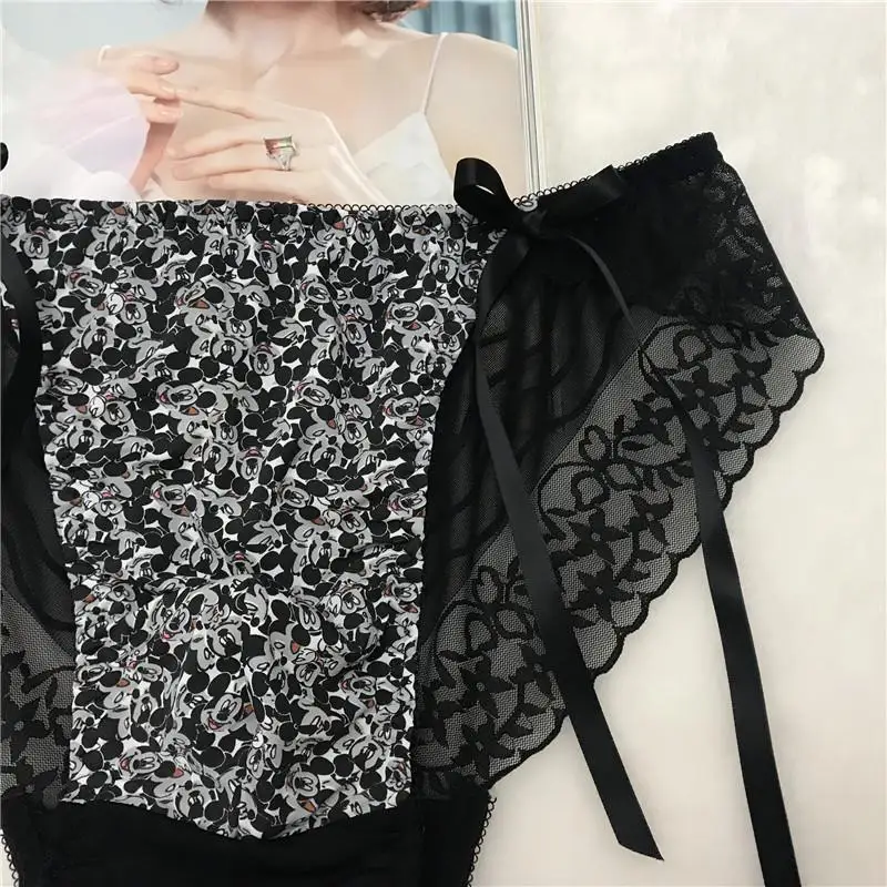 Man's Lace Bondage Design Cute BF Brief Panty Harajuku Half Sheer Hip