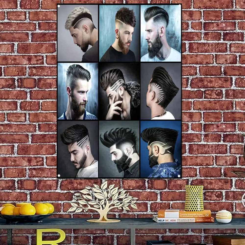

Classic Men's Hairstyle Poster Banner Barber Shop Signboard Banner Vintage Wall Decor Painting Hair Salon Poster Flag Wall Chart